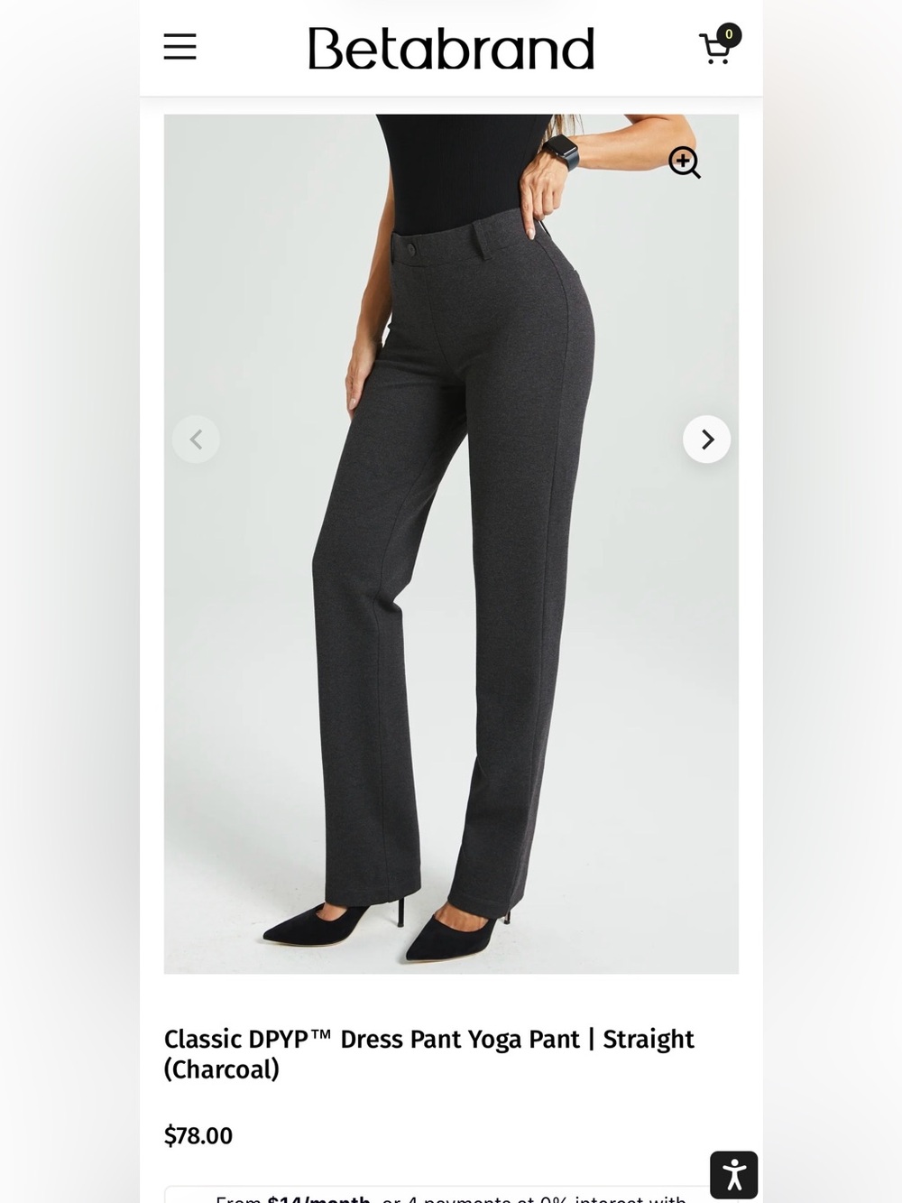 Betabrand Dress Pant Yoga Pants, charcoal